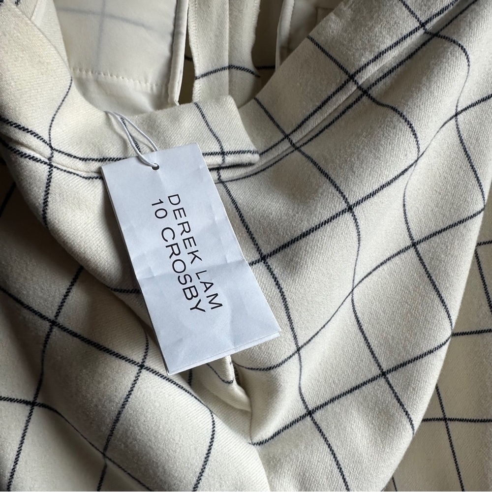Derek Lamb 10 Crosby Ivory & Blue Plaid High Rise Straight Leg Trousers Sz 4 - Picture 12 of 12